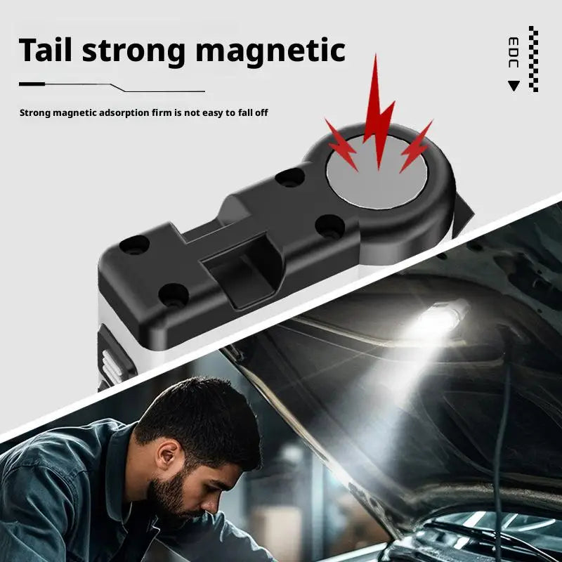 ពិលតូច 10LED ជាមួយ USB សាកថ្ម អេក្រង់ឌីជីថល សញ្ញាព្រមានពណ៌ក្រហម/ខៀវ ភ្លើងការងារម៉ាញេទិកចល័តសម្រាប់ប្រើប្រាស់ក្រៅផ្ទះ