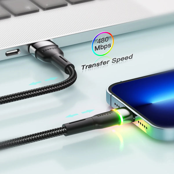 ខ្សែសាក USB Essager LED សម្រាប់ iPhone 14 13 12 11 Pro XS Max X Xr ខ្សែសាកទិន្នន័យទូរសព្ទលឿនសម្រាប់ iPad