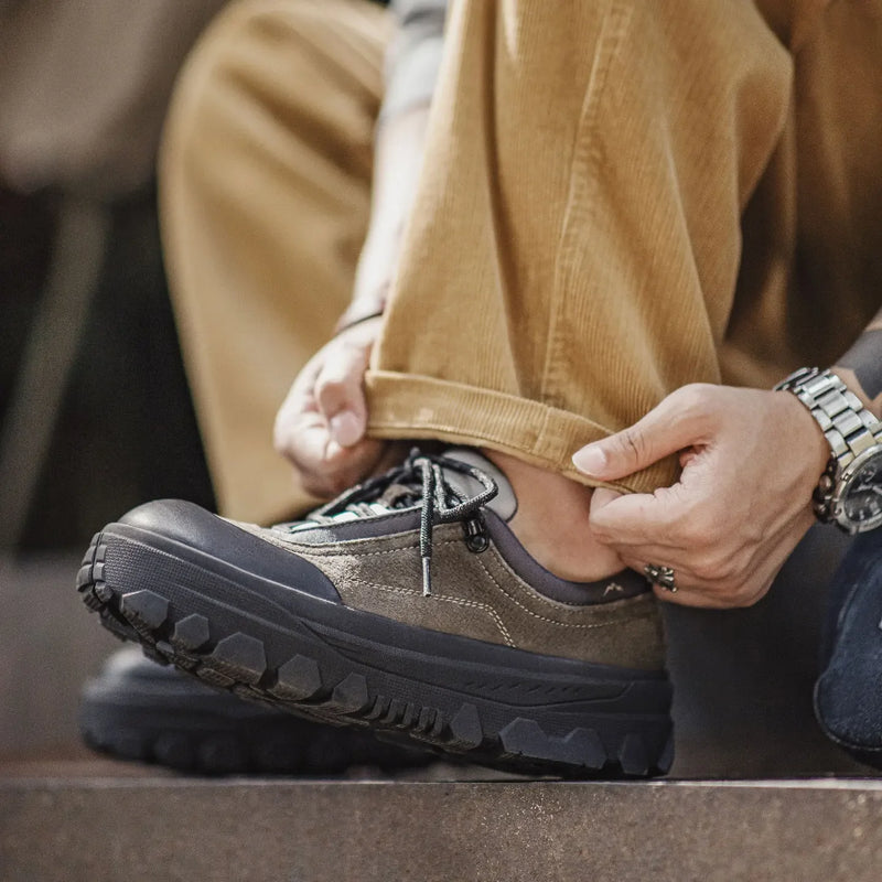 ស្បែកជើង Maden Retro Outdoor Hiking Chunky Sole ស្បែកជើងបង្កើនកម្ពស់ ស្បែកជើងកីឡា ស្បែកជើងប៉ាតាចងខ្សែ ស្បែកជើងក្តៅធម្មតាសម្រាប់រដូវស្លឹកឈើជ្រុះ រដូវរងា