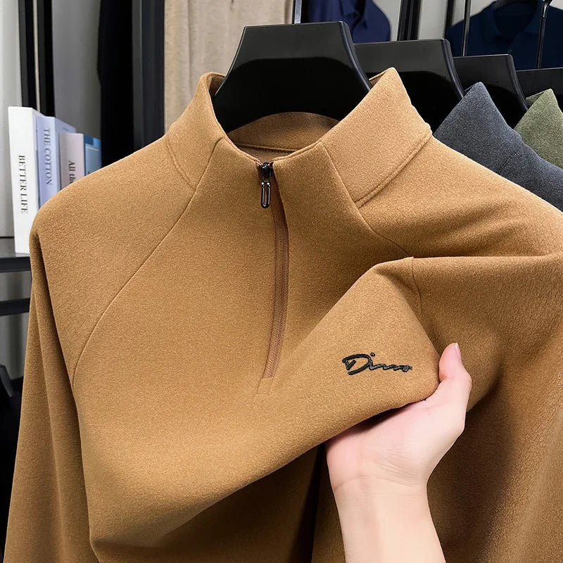 High-End New Man Long-Sleeved T-Shirt Half-Zip Mock Neck Letter Print Spring Hot-Selling Long Sleeves Trend Leisure MensClothing