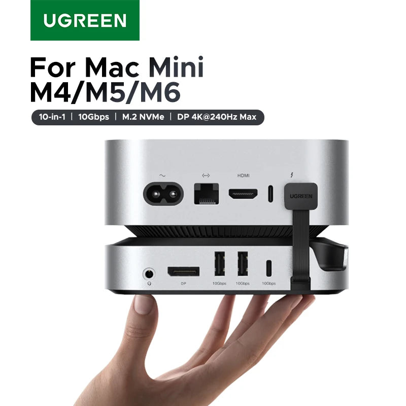 UGREEN Mac Mini Docking Station USB HUB Type-C to DP 4K240Hz M.2 NVMe SSD Slot 10Gbps Splitter SD&TF 3.5MM for Mac Mini M4/M5/M6
