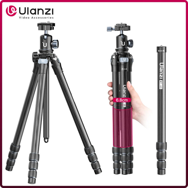 ជើងកាមេរ៉ា Ulanzi MT-60 ទម្ងន់ស្រាល ចល័ត ធ្វើពីសរសៃកាបូន សម្រាប់ធ្វើដំណើរ កម្ពស់រហូតដល់ 1.62 ម៉ែត្រ ជាមួយក្បាលបាល់បែប Panoramic 360° Monopod សម្រាប់កាមេរ៉ា DSLR