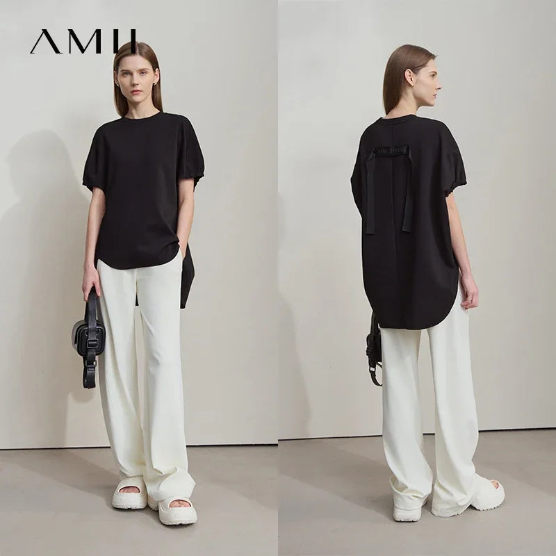 អាវយឺតដៃខ្លី Amii Minimalist សម្រាប់នារី រដូវស្លឹកឈើជ្រុះ ឆ្នាំ២០២៥ ថ្មី ក O មានភាពបត់បែនខ្ពស់ រឹងមាំ អាវធំធម្មតាសម្រាប់ធ្វើដំណើរ 12511087