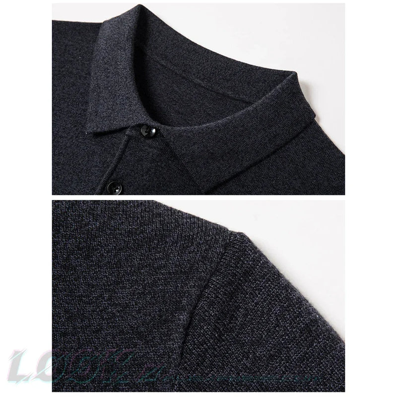 Men's Autumn Long-Sleeved Wool Blend Solid Color Polo Pullover Sweater with Lapel, Casual Bottoming Sweater -Sizes M-4XL