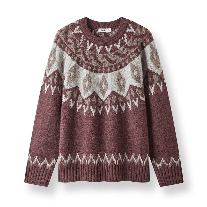 Semir Knitted Sweater Men Winter Iridescent Yarn Fair Isle Jacquard 2025 New Couple Retro Pullover Sweater Men'S Clothing