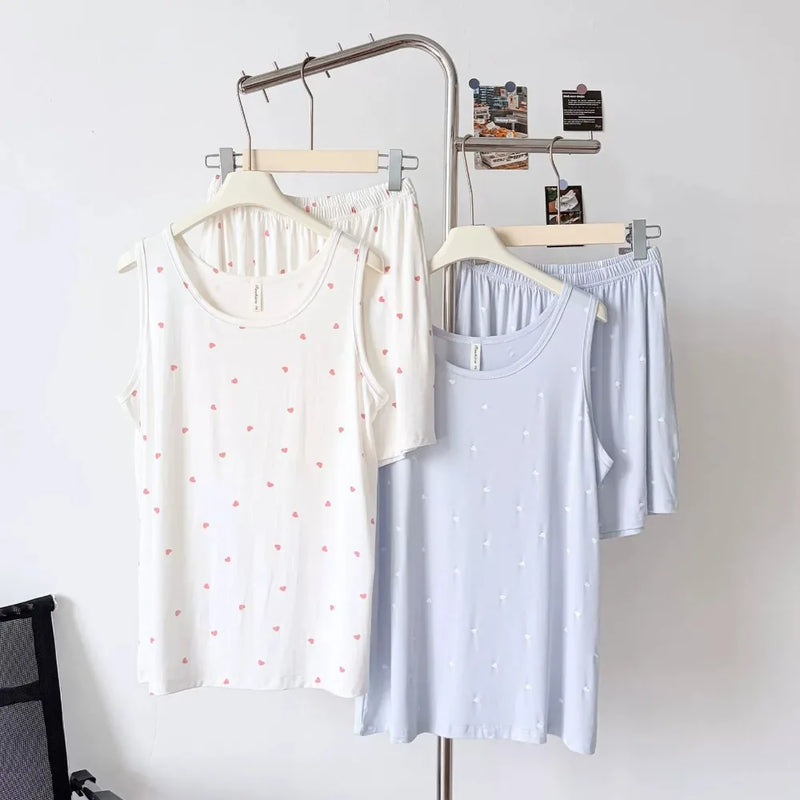 2 Pieces Pajamas Sleepwear Summer Clothes Night Wears for Females Loose Sleeveless Pajama Set Sleeping Home Suit 2026 New