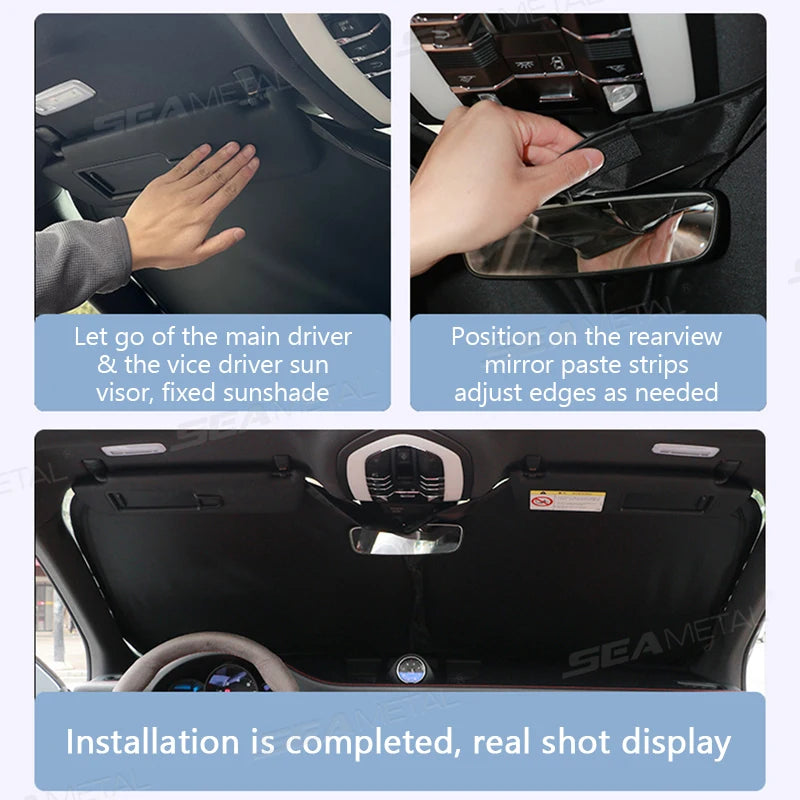 SEAMETAL Car Windshield Sunshade Cover Foldable Car Front Window Sun Shade 99.95% UV Block Protection UPF2000+ Car Curtain Cover