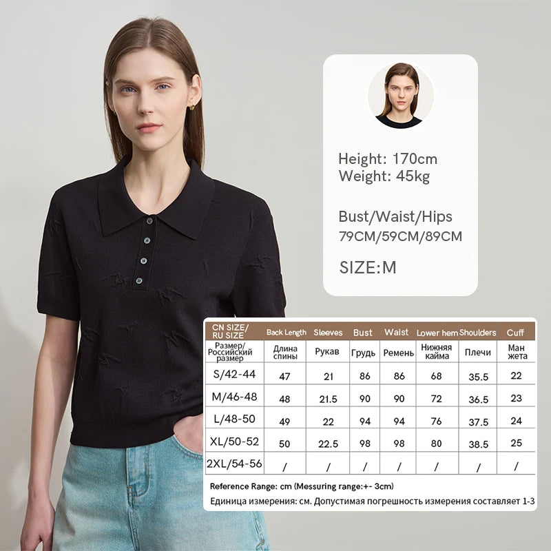 អាវយឺតដៃខ្លី Amii Minimalist សម្រាប់នារី រដូវស្លឹកឈើជ្រុះ ឆ្នាំ២០២៦ ថ្មី POLO ក អក្សរ Jacquard អាវច្រើនមុខងារ 12542136