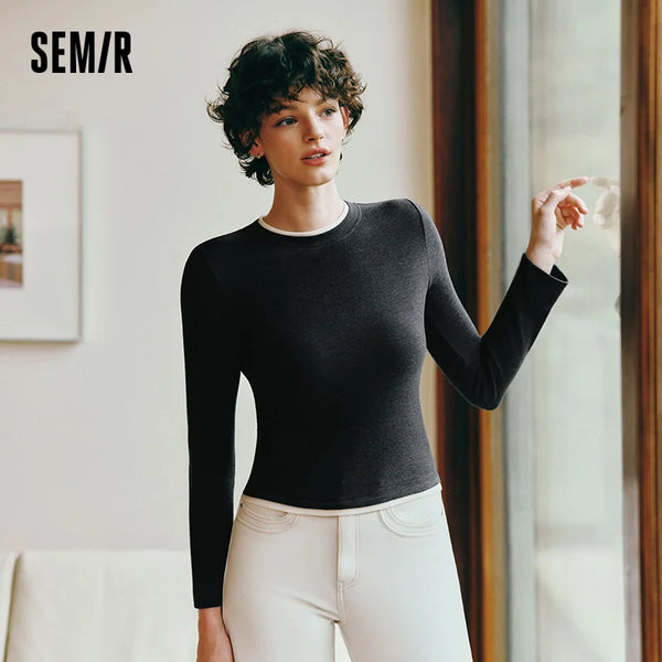 អាវយឺត Semir សម្រាប់នារី ធ្វើពីក្រណាត់ប្រឆាំងបាក់តេរី ស្រទាប់ក្នុងរោមចៀម ដៃវែង ស្លីមហ្វីត រដូវរងា ឆ្នាំ២០២៦ ទន់ស្រួលពាក់