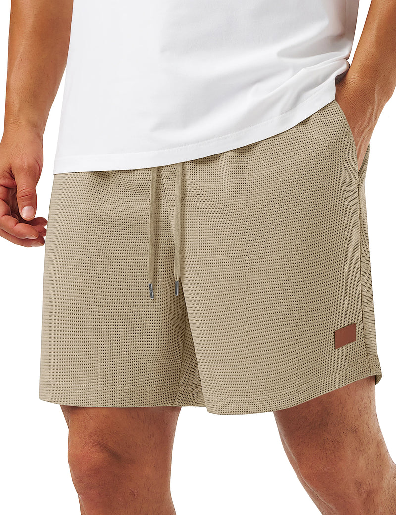 TACVASEN Men's Casual Waflle Shorts Knit 5'' Elastic Waist Drawstring Summer Beach Shorts Lightweight Breathable Streetwear 2026