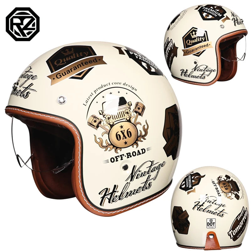 ORZ adult motorcycle helmet with built-in sun visor retro cruise 3/4 half helmet capacity motor DOT approval