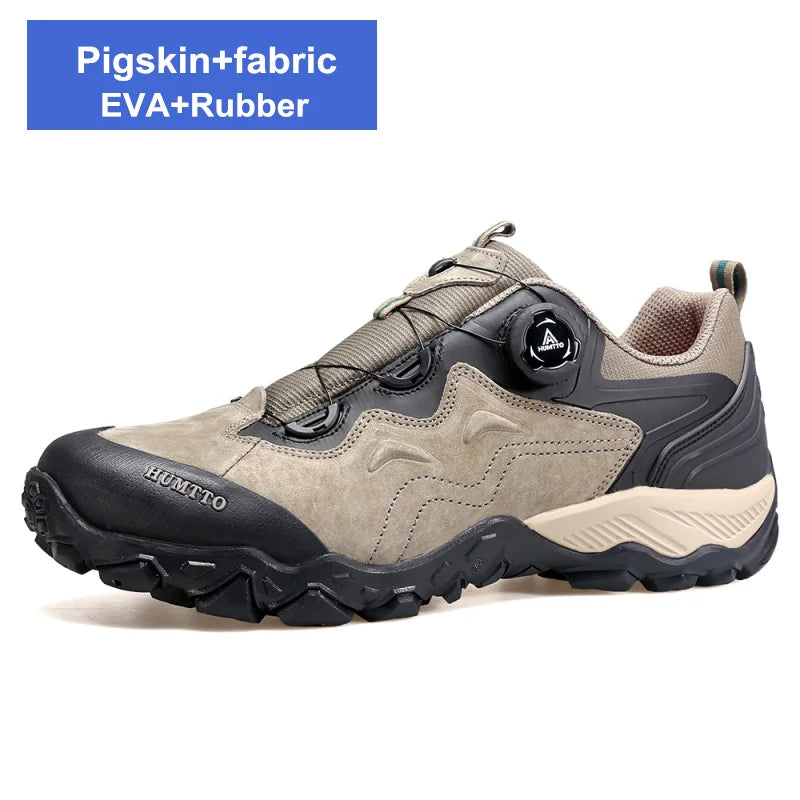 HUMTTO Leather Sneakers for Men Luxury Designer Hiking Boots Outdoor Climbing Trekking Mens Shoes Sports Safety Work Man Shoe