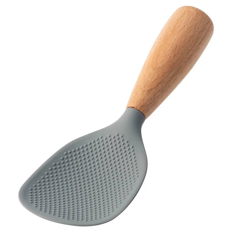 Vertical Silicone Rice Spoon with High Temperature Resistant Wooden Handle and Non-stick Rice Spoon Cute Kitchen Accessory
