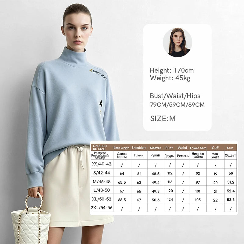 អាវយឺត Amii Minimalist សម្រាប់នារី រដូវស្លឹកឈើជ្រុះ ធម្មតា ពណ៌ផ្ទុយ អក្សរ ប៉ាក់ កប្បាស អាវក្រៅរលុង សម្រាប់នារី 12613004