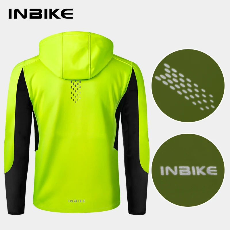 INBIKEThermal Softshell Jacket Men Winter Windproof Fleece Cycling Jersey Long Sleeve for Road Bike MTB Outdoor Cycling Clothing