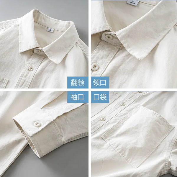 DUKEEN 400G Heavyweight Cotton Shirt Jacket Men Retro Long Sleeve Casual Work Shirt Spring Autumn Loose Fit Outerwear