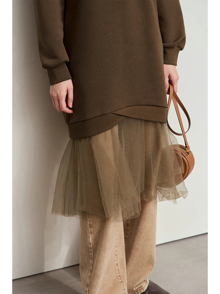 រ៉ូប AMII Minimalist Womens រដូវរងាឆ្នាំ ២០២៥ កមូលថ្មី ដៃវែង សម្លៀកបំពាក់នារី រ៉ូប Midi រលុងធម្មតា ១២៤៤៤១២០