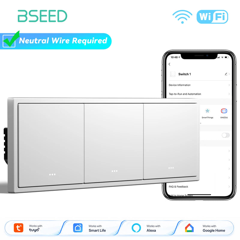 BSEED E Series WIFI Button Light Switch 1/2/3/4Gang 2Way Smart Click Button Switch Plastic Frame Tuya Smart Life Alexa Control