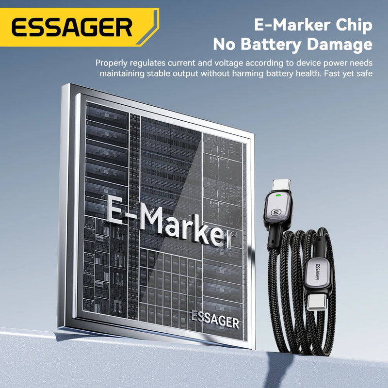 ខ្សែសាក Essager LED 100W ប្រភេទ C ទៅប្រភេទ C សម្រាប់ iPhone 16 15 Xiaomi Huawei 5A/3A PD សាកថ្មលឿនសម្រាប់ Macbook iPad Pro ថេប្លេត កុំព្យូទ័រយួរដៃ