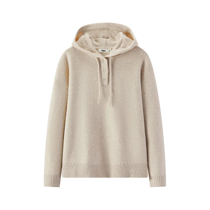 Semir Women Sweater Hooded Design Minimal Style Everyday Style Soft Touch 2026 Winter Layering Wear Warm Knit Clean Silhouette