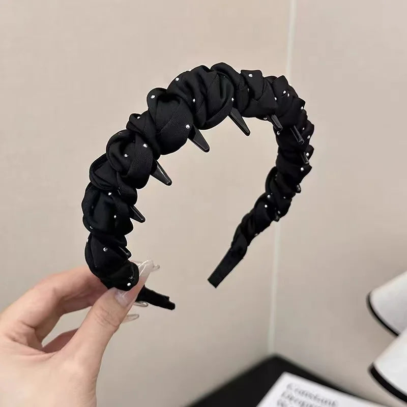 Fluffy High Skull Satin Full Sky Star Hot Diamond Headband for Women with Teeth Anti Slip Headband, High-End Feeling, Light Luxu