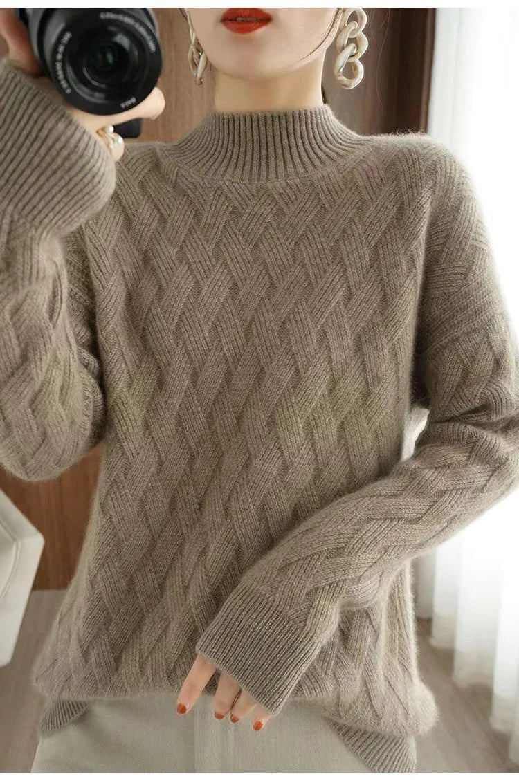 Autumn Winter Half High Neck Pullover Sweater For Women's Bottom New Loose Knitted Tops Long Sleeved Warm Pull Femme Clothes
