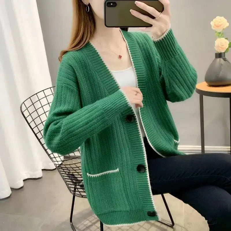 Large Size Spring Autumn Women's Jacket Loose Knitted Cardigan Korean Single Breasted Sweater Coat Female кардиган женский