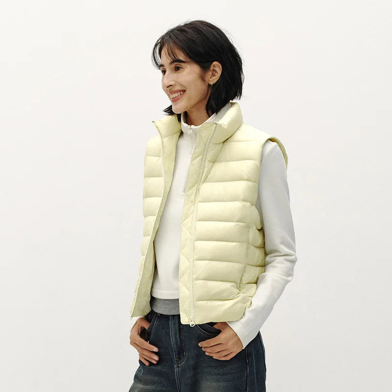 Semir Women Down Vest Thermal Warmth Lightweight 90 Percent Down Fill Slim Fit Stand Collar Layering Solid Color 2026 New