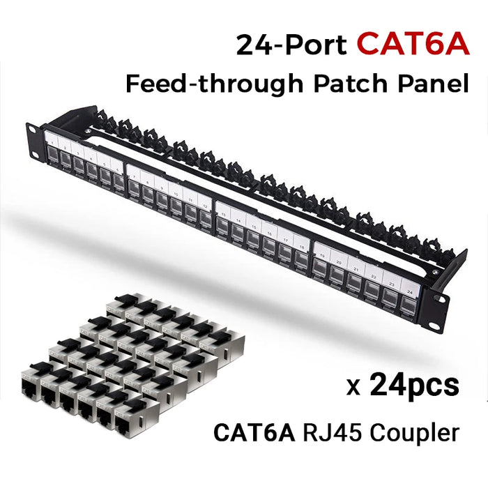 ZoeRax Rackmount or Wall Mount 24-Port Shielded RJ45 Patch Panel with Jack Shutter for Keystone Jacks /Keystone Coupler With Cat6a Coupler