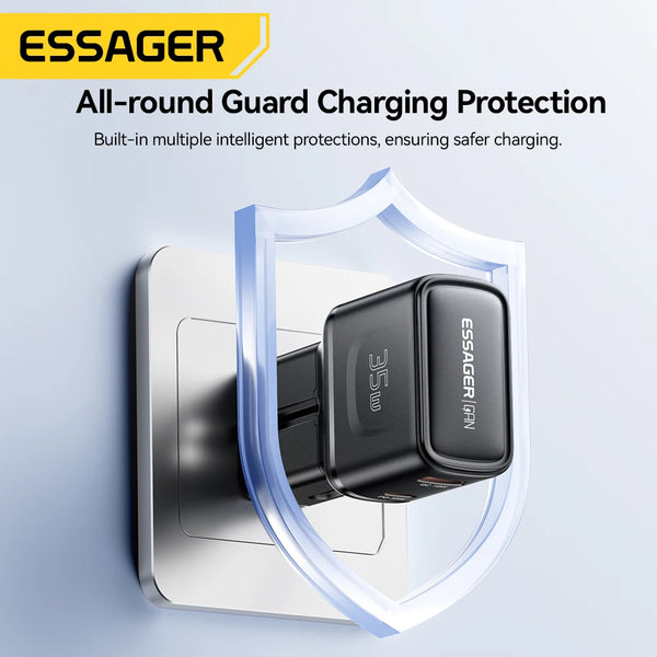 Essager 35W GaN International Travel Adapter Dual Port Charger for Xiaomi Samsung IPhone16 15 Pro Max for US/CN EU UK AUS Travel