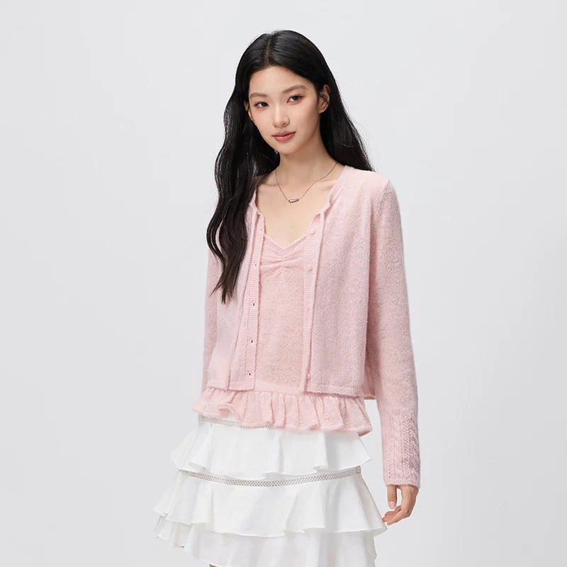 Semir Women Cardigan Lace Cami Short Knit Two Piece Sweet Elegant Casual Style Autumn Sweater Outdoor Wear 2026