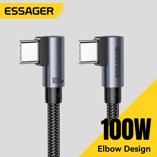 ខ្សែសាក Essager Elbow PD100W USB C ទៅ USB C សម្រាប់ iPhone 17 16 15 Pro Samsung MacBook iPad Type C ខ្សែសាកទិន្នន័យលឿន