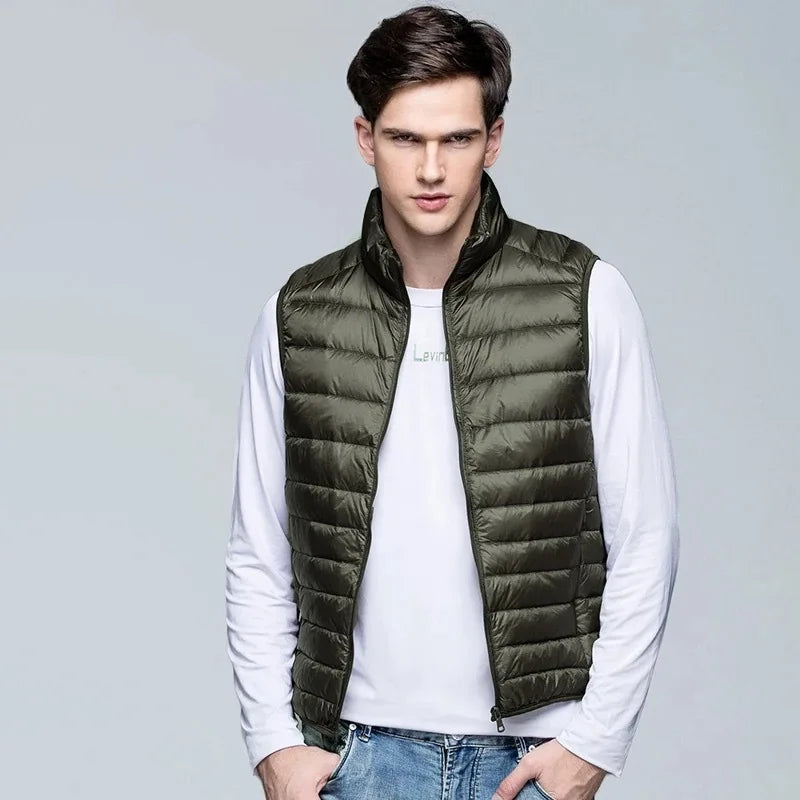 Green Mens Light/Thin Sleeveless Vest Jacket,Stand Up Collar Zipper Switch Waistcoat,Asian Size,Wine Red Gray Royal Blue Black