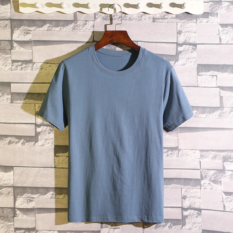 Hot 100%cotton Man T-Shirt Round Neck Personality Retro Spring New Solid Color Tops Versatile Fashion Trend Leisure Men's Wear