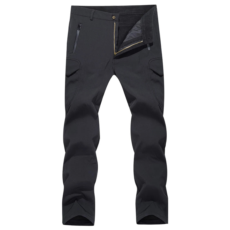 TACVASEN Winter Men's Soft-shell Work Pants Waterproof Fleece Lining Multiple Pockets Camping Hiking Outdoors Trousers