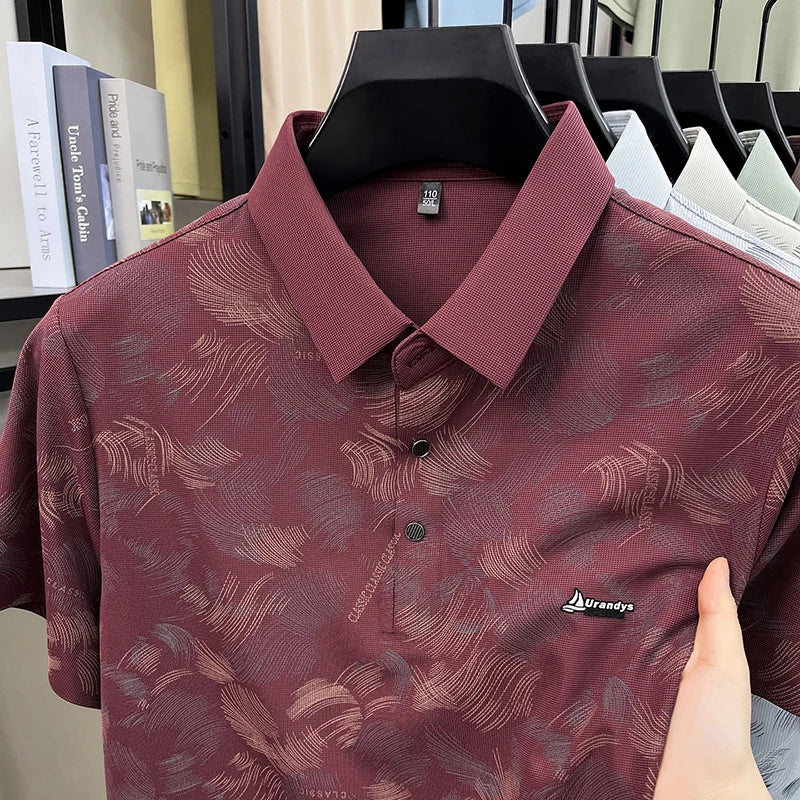 Man Summer Trend New Short-Sleeved Polo Shirt Lapel Button Letter Print High Quality Tops Casual Fashion Breathable MensClothing