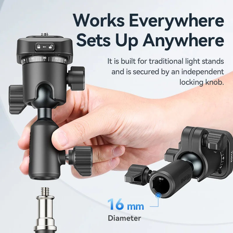 ក្បាលបាល់ Ulanzi TH02 Uka ដាក់បញ្ច្រាស 360° ក្បាលបាល់បែប Panoramic ប្តូរផ្ដេកបញ្ឈរ Uka បញ្ចេញរហ័សសម្រាប់ការថតកាមេរ៉ា DSLR