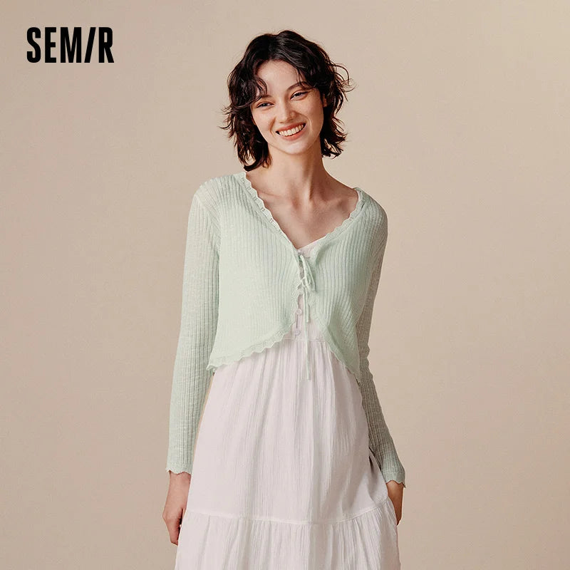 Semir Women Cardigan Short Slim V Neck Knitwear Soft Sweet Style Clean Autumn Layering Sweater Fresh Daily Wear 2026