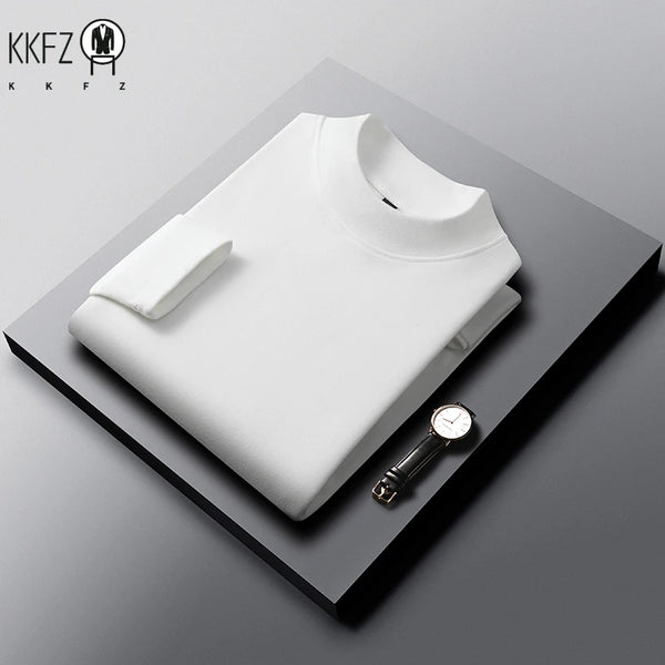 Mens Half Collar Long Sleeve Under Tops Soft Elastic Material Close Fitting Mock Neck Design Autumn Winter Daily Clothing