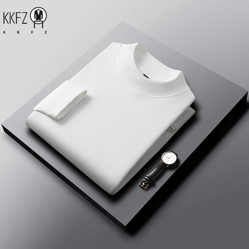 Mens Half Collar Long Sleeve Under Tops Soft Elastic Material Close Fitting Mock Neck Design Autumn Winter Daily Clothing