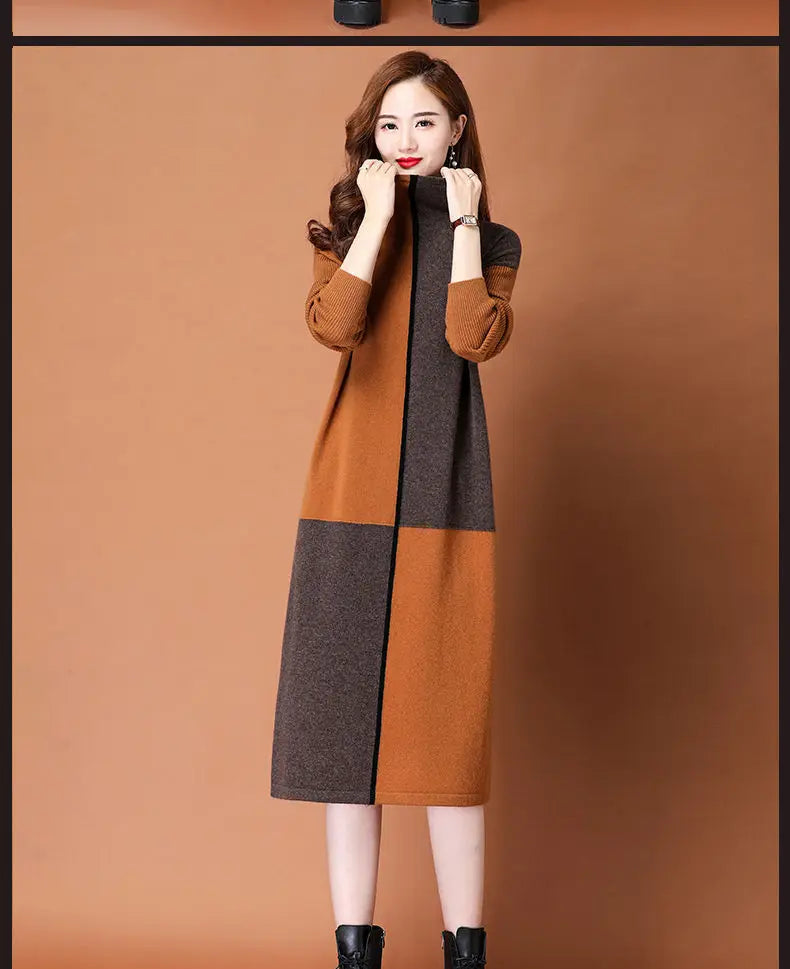 Turtleneck Warm Knitwear Jersey For Women Outerwear Long Dress Spring Autumn Fashion Mother Sweater Woolen Pullover Jumper