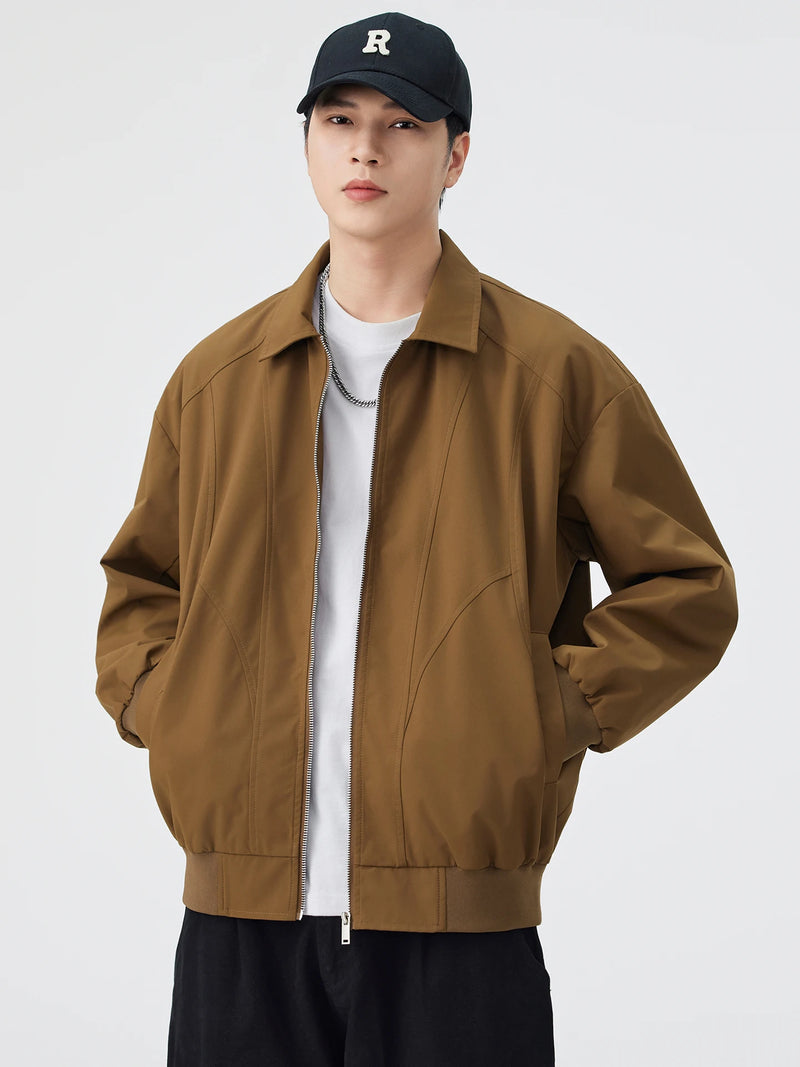 DUKEEN Men's Oversized Blouson Jacket with Shirt Collar Spring and Autumn Proofwind Proofwater Splicing Full-Zip Workwear Coats
