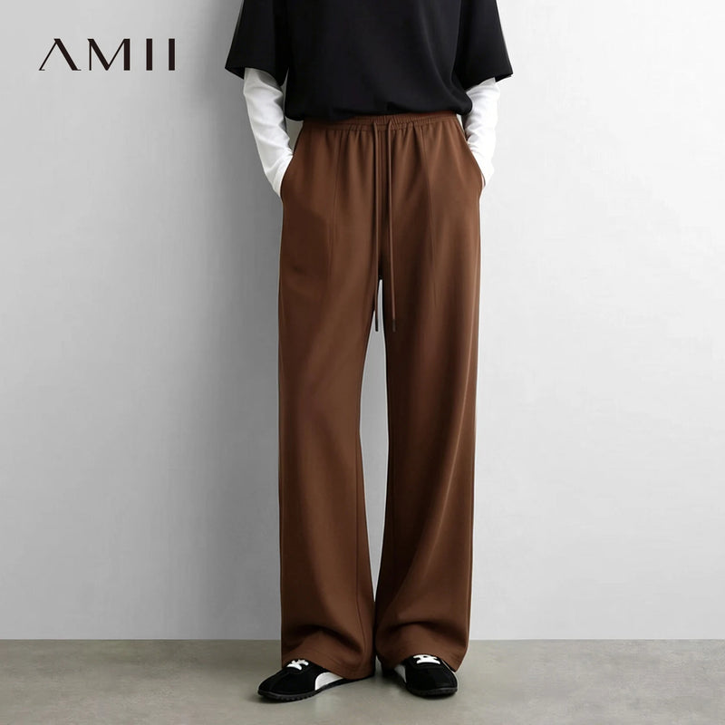 Amii Wide Leg Pants Drawstring Elastic Waist Loose Fit Autumn 2026 New Casual Comfortable Soft Versatile Women's Pants 12623035