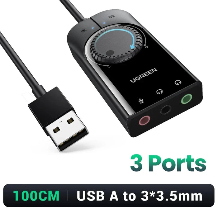 UGREEN Sound Card USB Audio Interface External 3.5mm Microphone Audio Adapter Soundcard for PC Laptop PS4 Headset USB Sound Card 3Ports 100cm CHINA