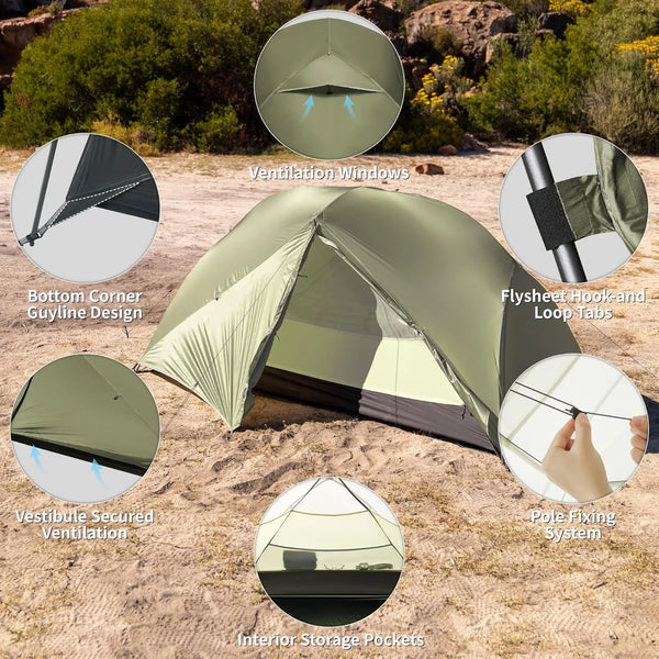 Naturehike Mongar Pro 123 Ultralight Three Season Outdoor Waterproof 20D Nylon Hiking Tent 2 Person Rucksack Camping Riding Tent