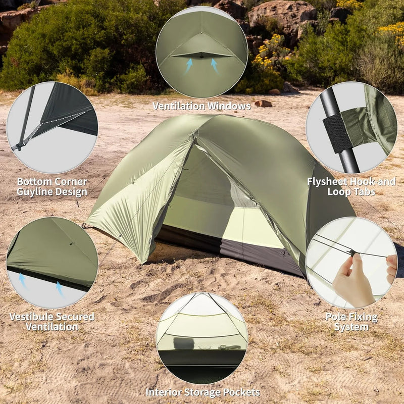 Naturehike Mongar Pro 123 Ultralight Three Season Outdoor Waterproof 20D Nylon Hiking Tent 2 Person Rucksack Camping Riding Tent