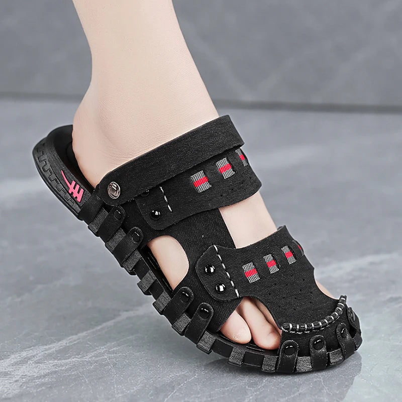 Men's Closed Toe Anti-collision Sandals Summer Soft Sole Breathable Outdoor Casual Beach Shoes fashion youth double-use slippers