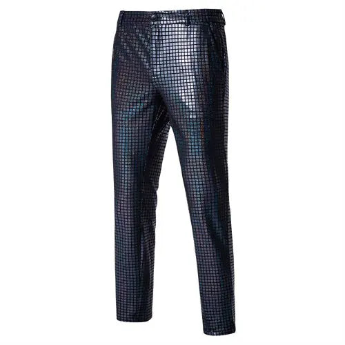 2026 New Men's Bright Green Plaid Suit Pants 2025 Spring Fashion Trousers Black Blue Silver Pantalones Hombre