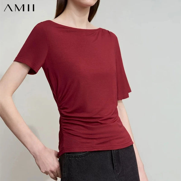 អាវយឺត AMII Minimalist សម្រាប់នារី ស្លីមហ្វីត រដូវក្តៅ ឆ្នាំ២០២៦ កទូក អាវយឺតដៃខ្លីមិនស្មើគ្នា សម្លៀកបំពាក់ប្រណីតសម្រាប់នារី 12522173