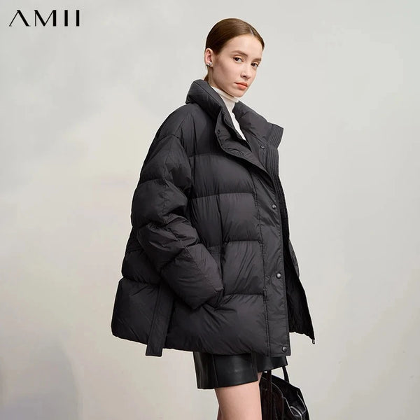 Amii Women's Padded Jacket 2026 Winter Loose Zipper Turtleneck Long Sleeves New Outerwear Solid Color Versatile Coat 12524052
